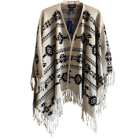 Lucchese Lightweight Alpaca Cape Peruvian Poncho One Size Black White Coastal - Picture 1 of 5